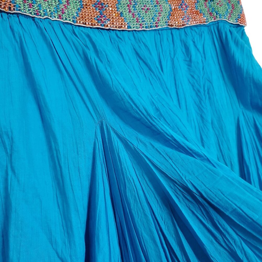 Sandy Starkman Size L Skirt Boho Maxi Full Beaded Godet Cotton Turquoise - Picture 4 of 11